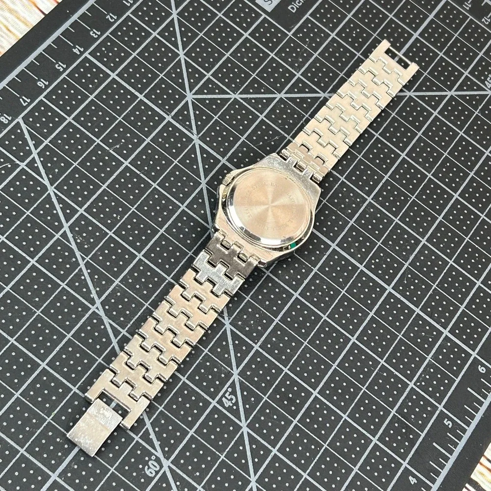 Silver Tone Quartz Watch‎ Rhinestone Bezel Floating Crystals White Dial